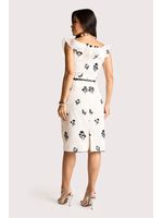 Vestido Plano Midi Com Babado No Decote Off/preto 38