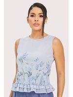 Blusa Regata Com Babado E Perolas Aplicestampado / Lilas 38