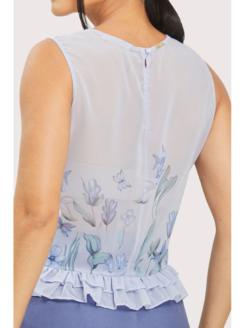 Blusa Regata Com Babado E Perolas Aplicestampado / Lilas 38