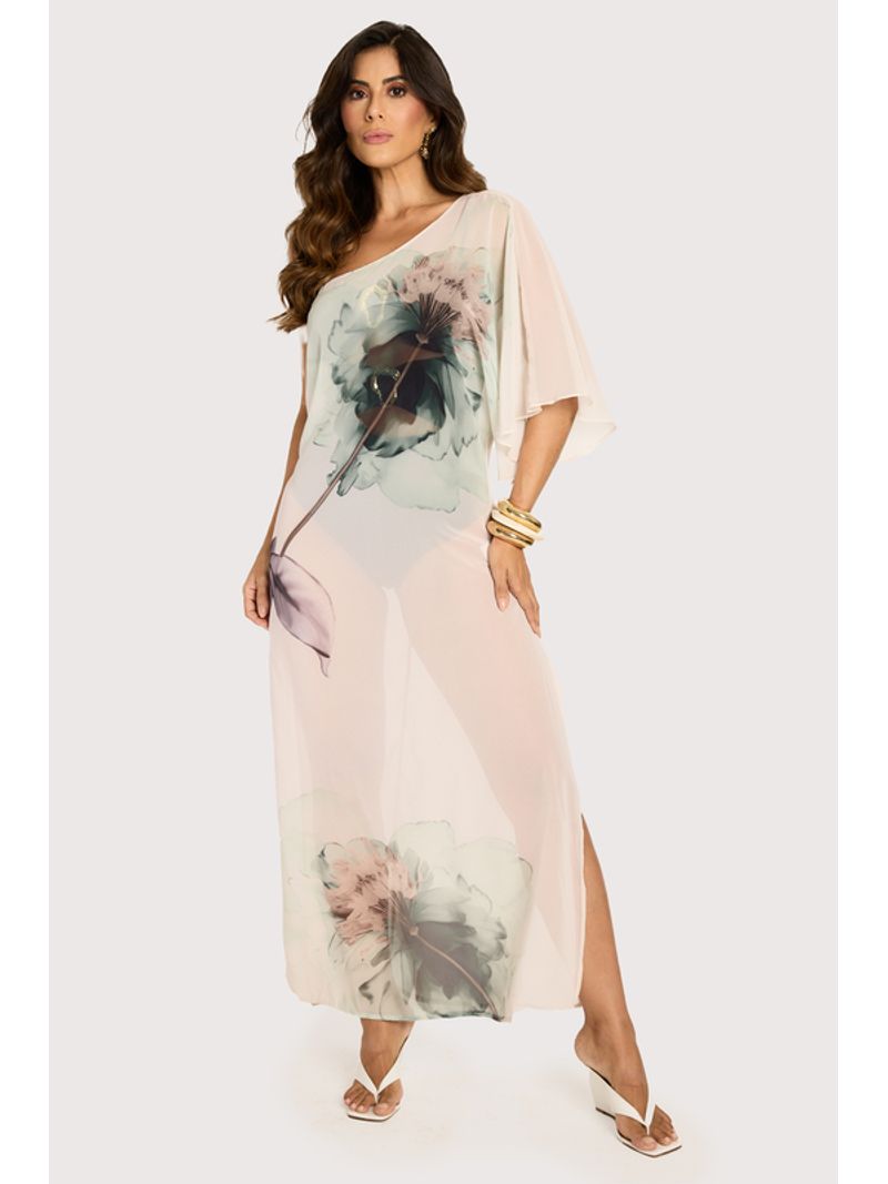 Vestido Plano Saida De Praia Midi Ombro So Estampado 40