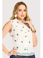 Blusa Cavada Com Barra Ondulada Estampado / Verde 40