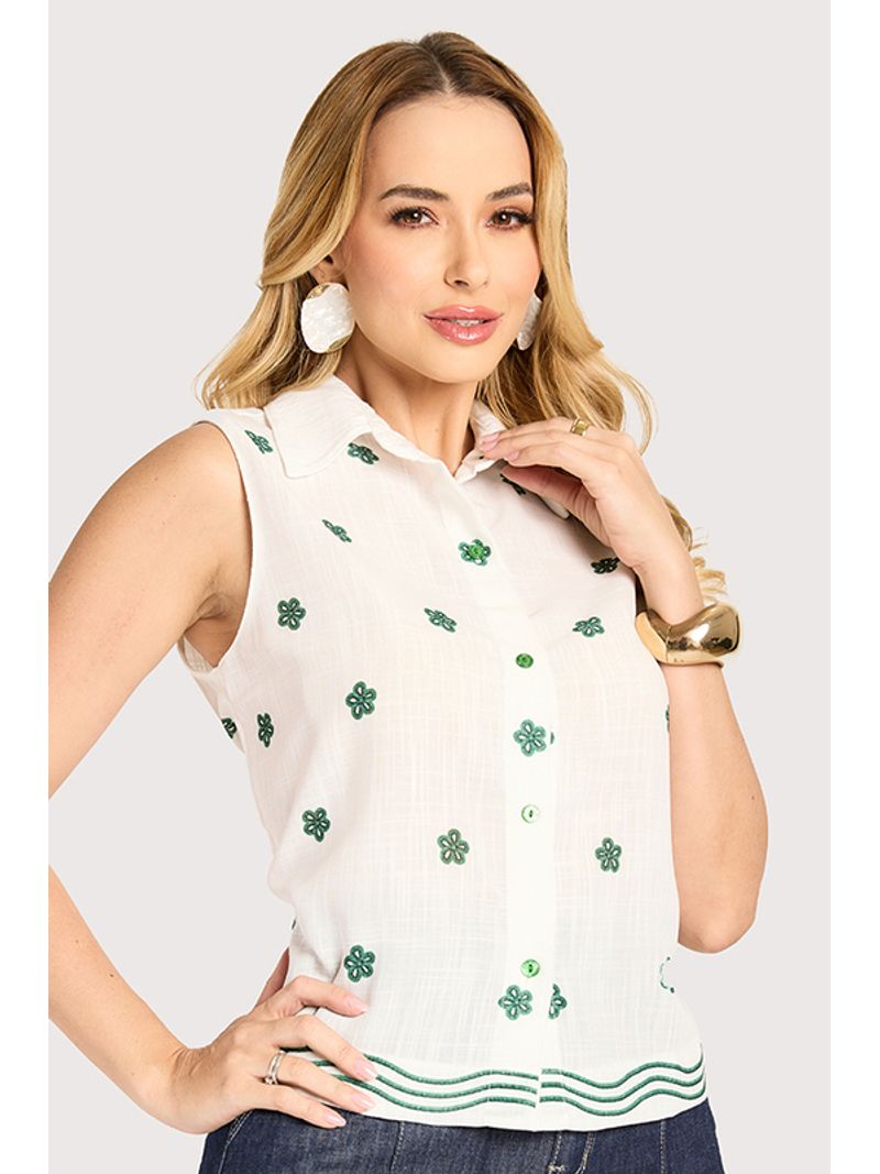 Blusa Cavada Com Barra Ondulada Estampado / Verde 40
