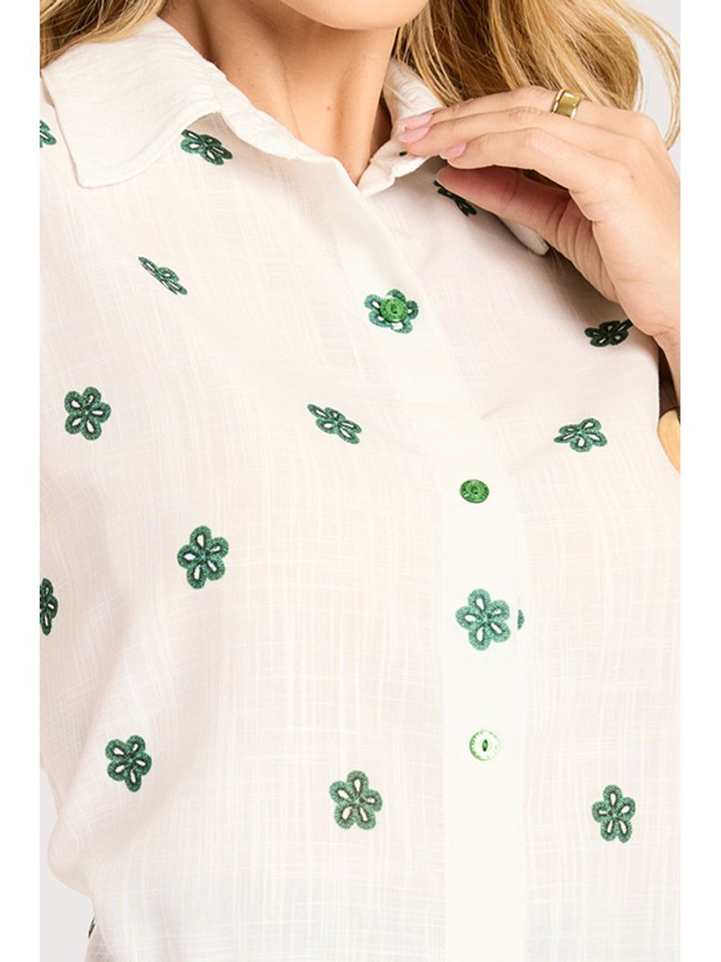 Blusa Cavada Com Barra Ondulada Estampado / Verde 40