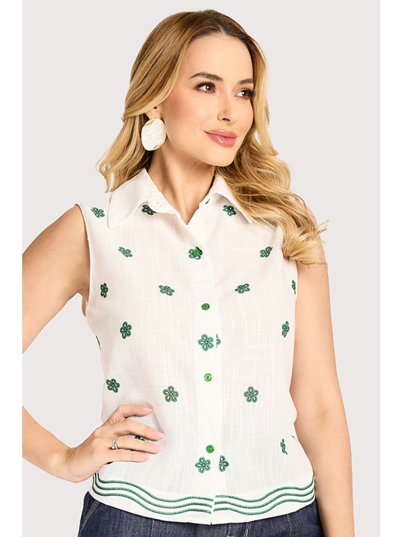 Blusa Cavada Com Barra Ondulada Estampado / Verde 40