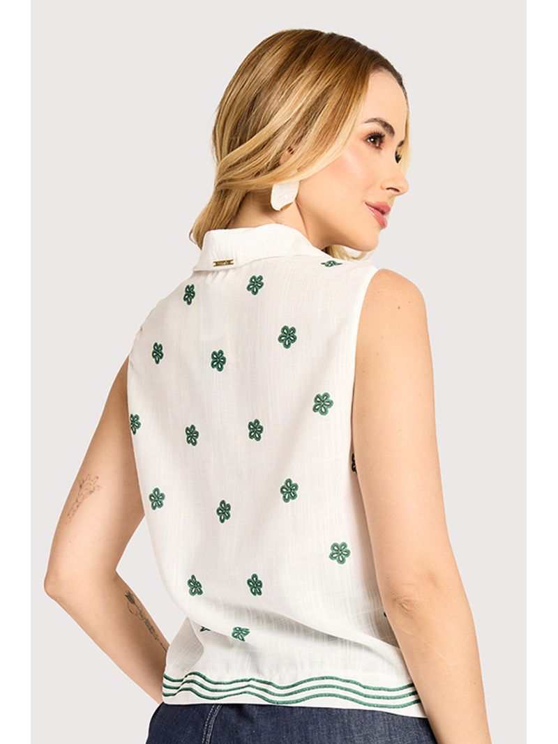 Blusa Cavada Com Barra Ondulada Estampado / Verde 40