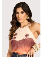 Blusa Cropped Com Gola Em Vies Estampado 38