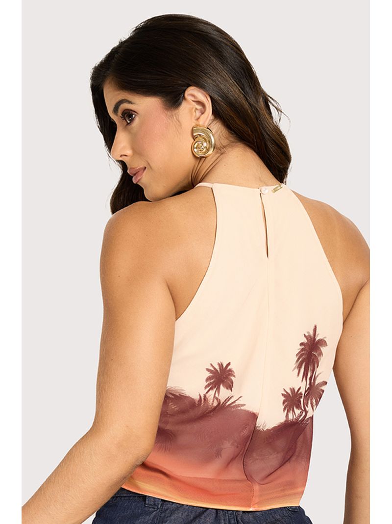 Blusa Cropped Com Gola Em Vies Estampado 38