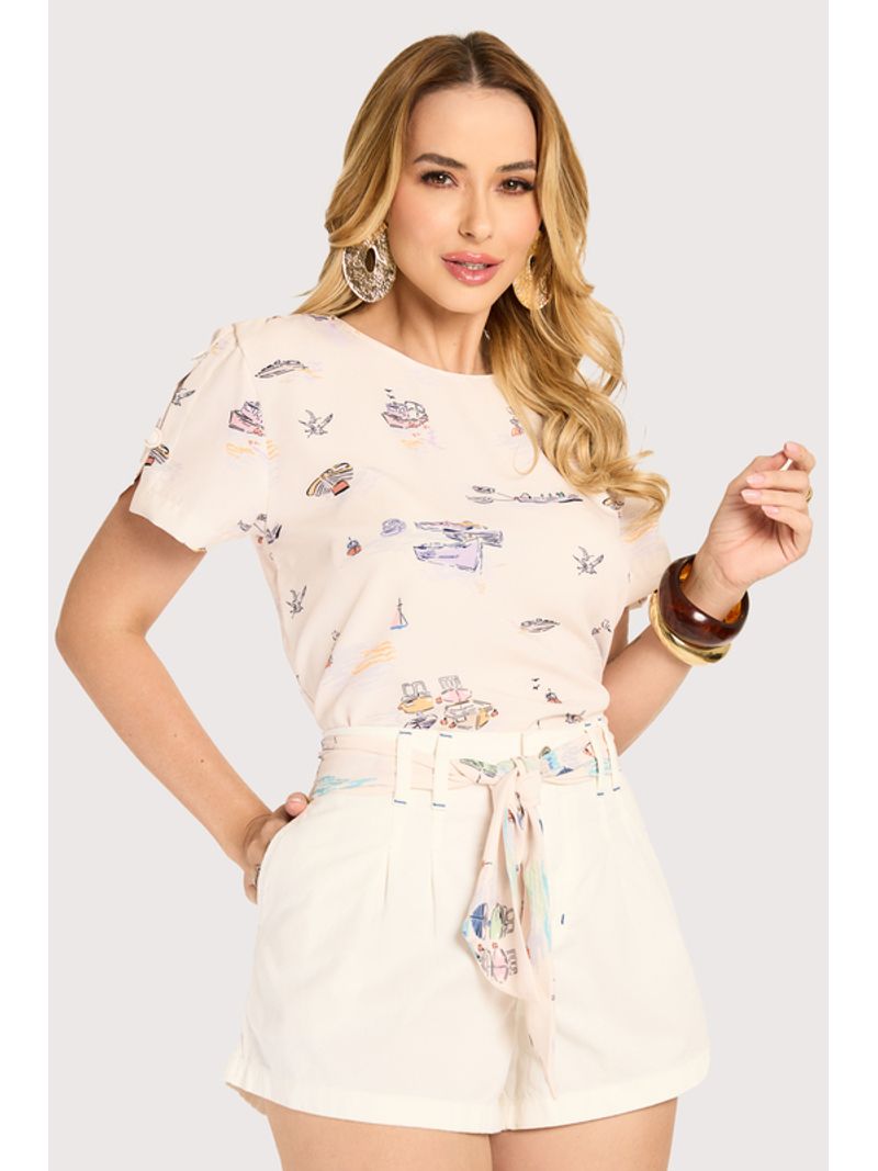 Short Color Com Lenco Off White / Azul 44