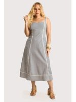 Vestido Midi Com Vivos Off/azul 38