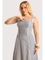 Vestido Midi Com Vivos Off/azul 38