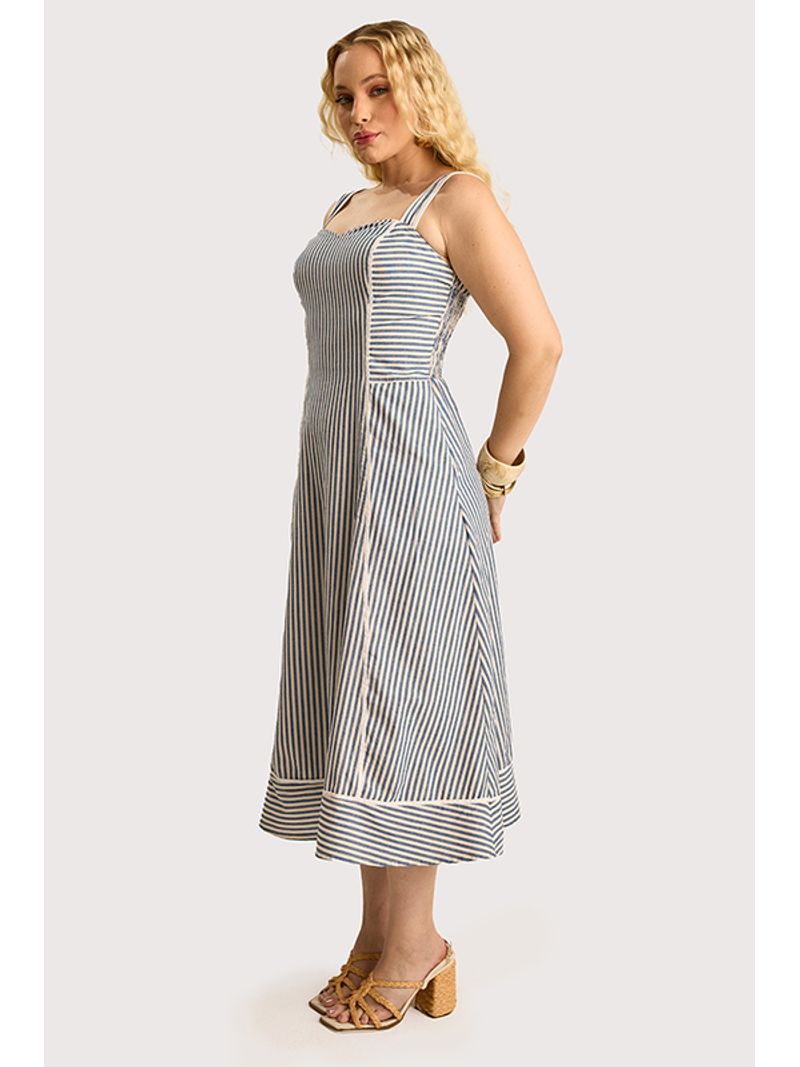 Vestido Midi Com Vivos Off/azul 38