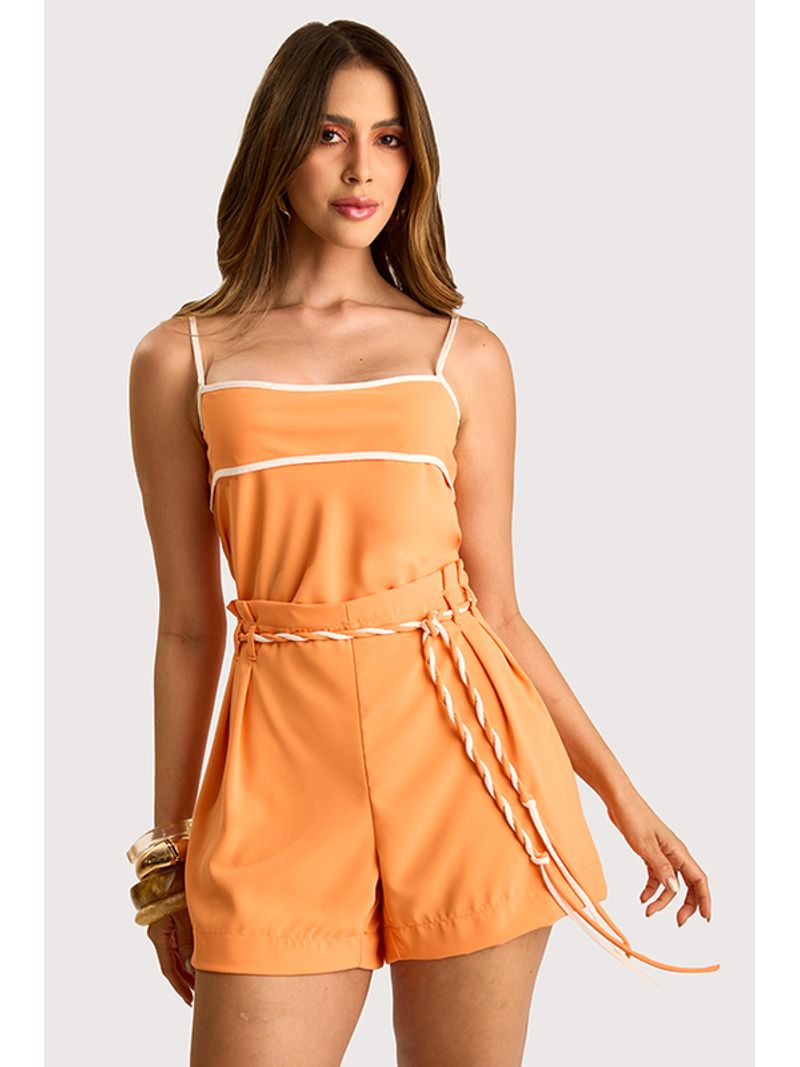 Conjunto Blusa Cropped Alca Fina E Short C  Laranja Fluor 36