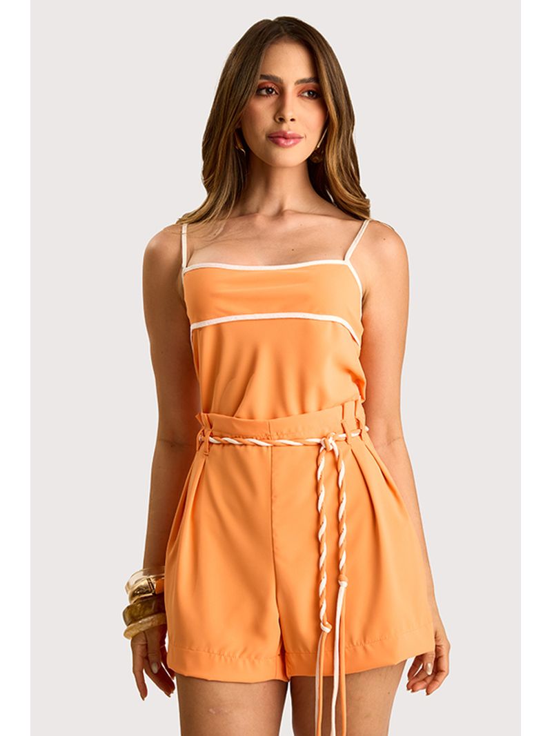 Conjunto Blusa Cropped Alca Fina E Short C  Laranja Fluor 36