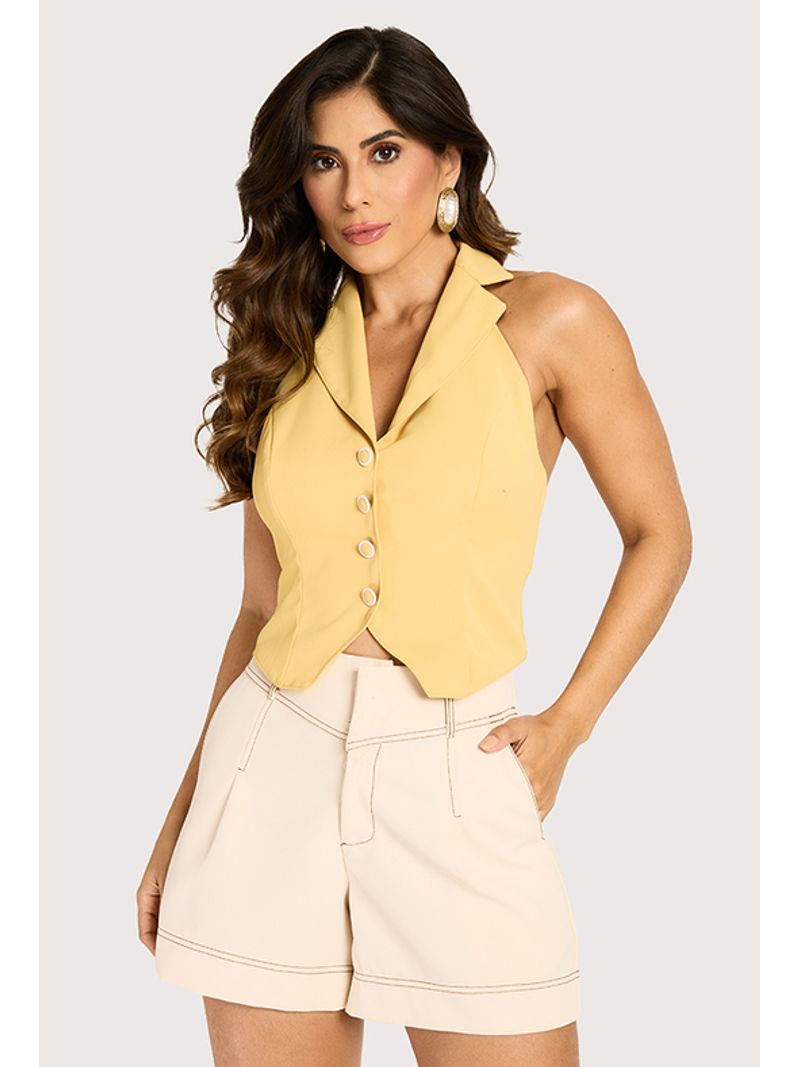 Short Com Prega Bege 36