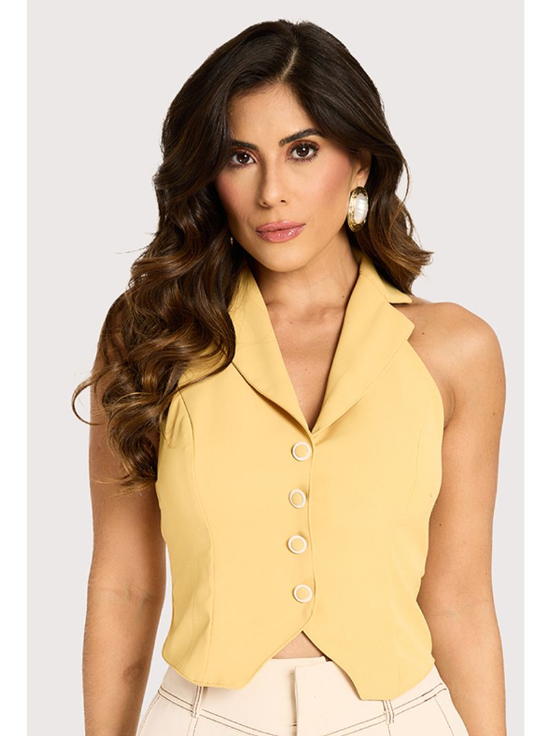 Outwear Colete Frente Unica Com Amarracao Amarelo 36