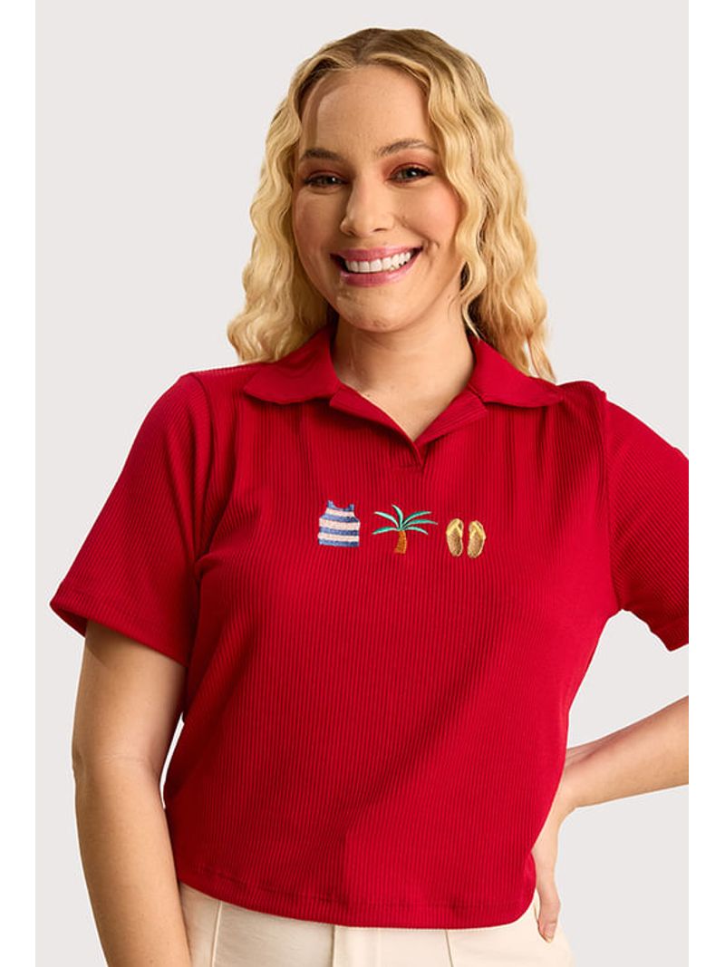 Blusa Camisa Polo Bordada Marrom P