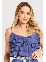 Blusa Cropped Com Babados Azul Carbono 42