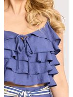 Blusa Cropped Com Babados Azul Carbono 42