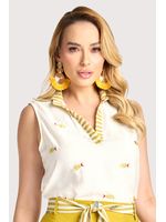 Blusa Regata Com Gola Listrada Off/amarelo 36