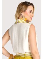 Blusa Regata Com Gola Listrada Off/amarelo 36