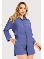 Conjunto Com Camisa Bordada E Short Azul Carbono 38