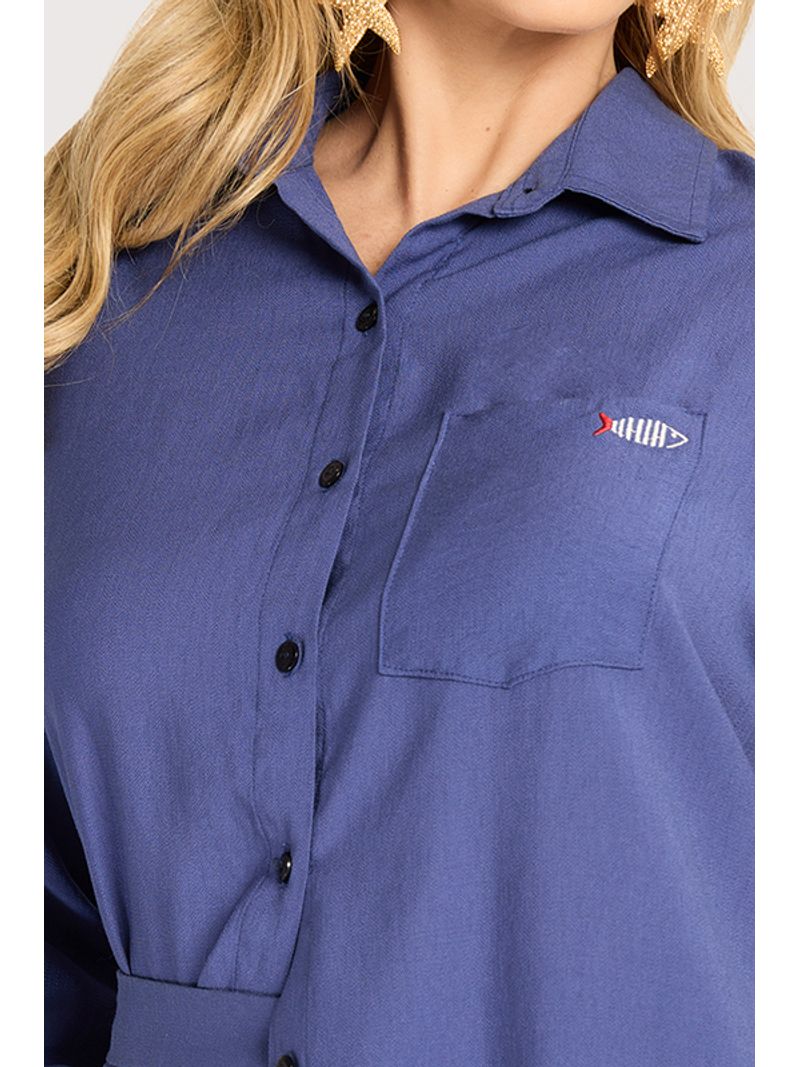 Conjunto Com Camisa Bordada E Short Azul Carbono 38