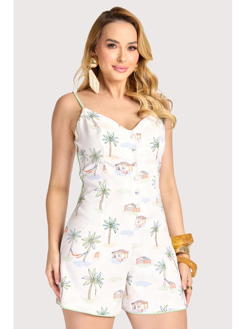 Macaco Solto Com Alcas E Abotoamento Estampado 38