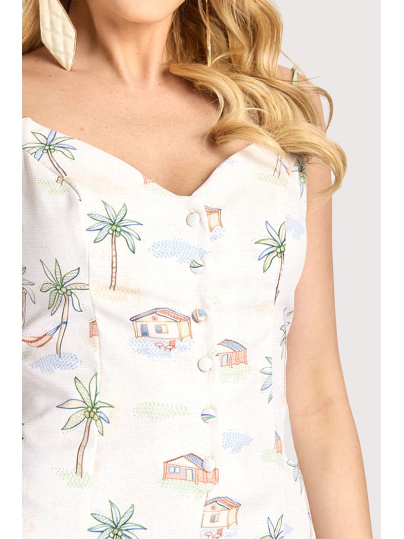 Macaco Solto Com Alcas E Abotoamento Estampado 38