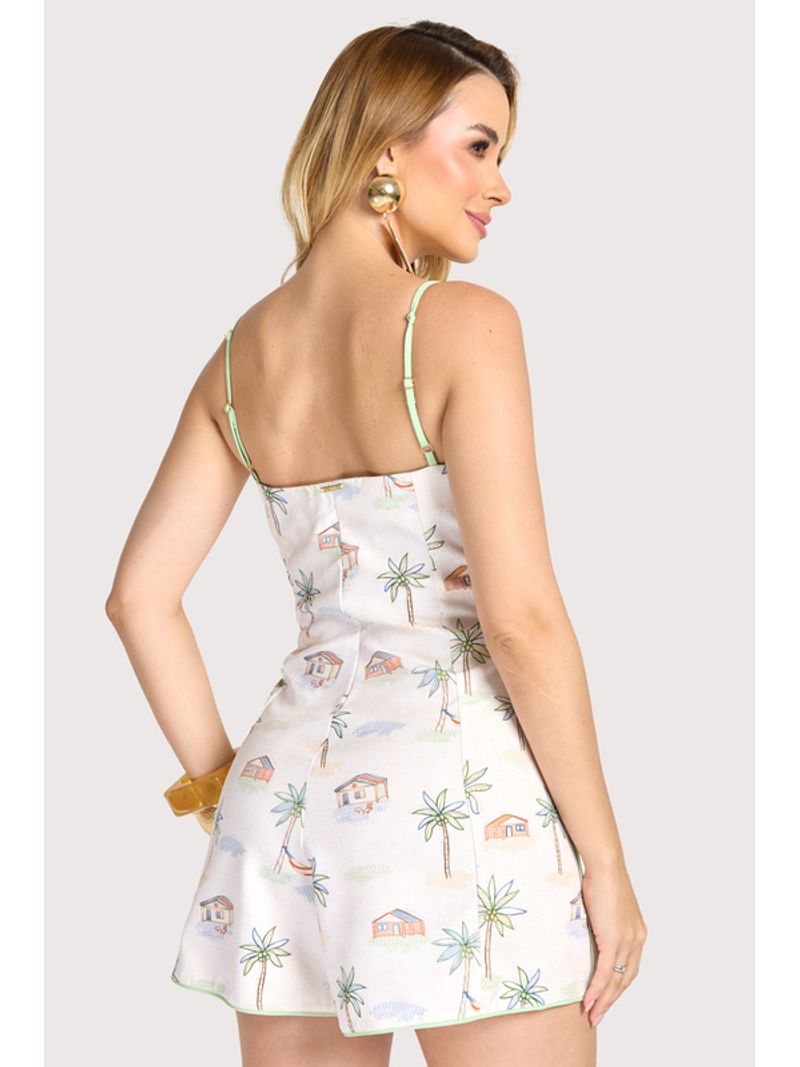 Macaco Solto Com Alcas E Abotoamento Estampado 38