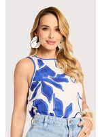 Blusa Regata Floral Cavada Estampado /  Azul 36