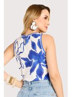 Blusa Regata Floral Cavada Estampado /  Azul 36