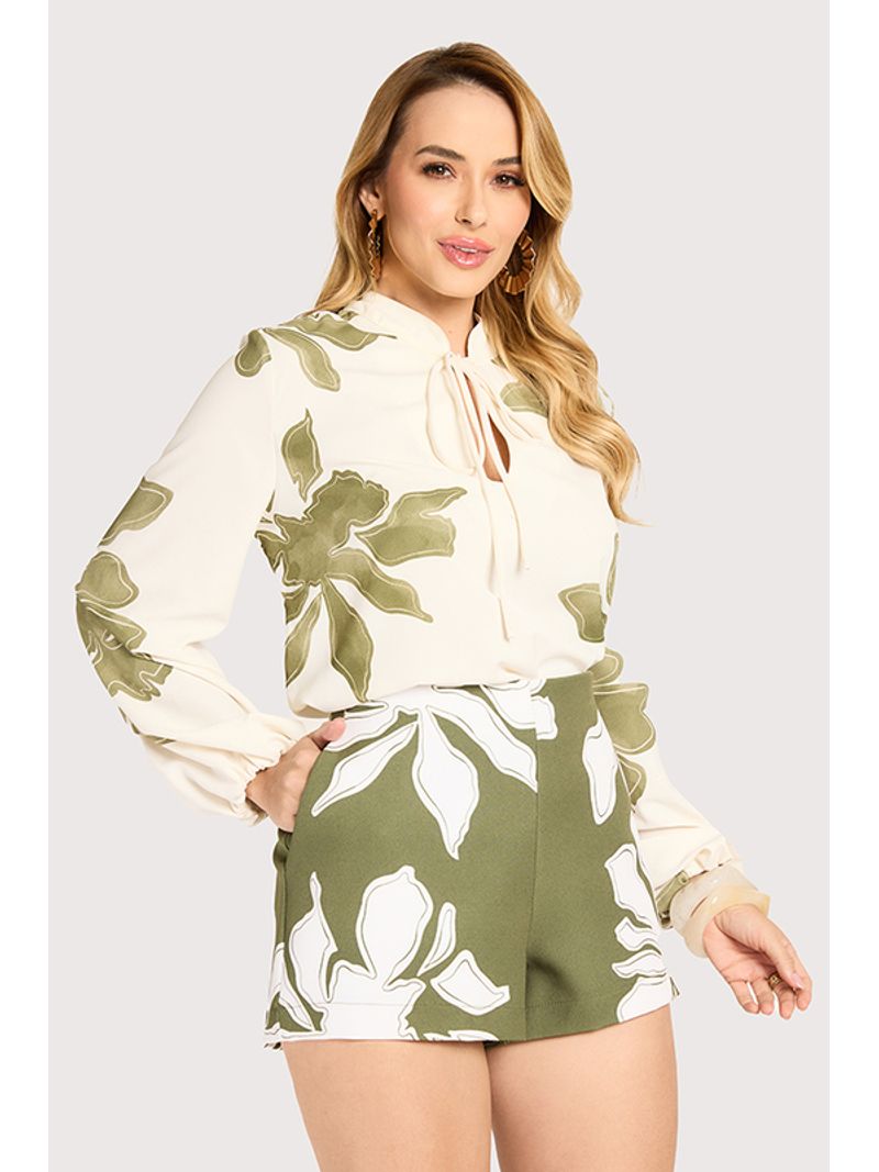 Blusa Camisa Over Com Manga Longa Estampado /  Azul 38