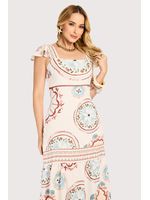 Vestido Longo Com Alca De Babado Estampado 36