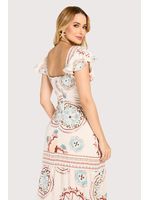 Vestido Longo Com Alca De Babado Estampado 36