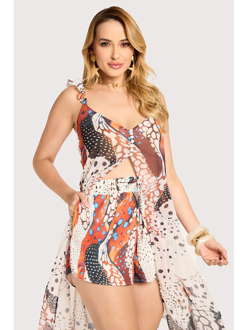 Conjunto De Maxi Tunica E Short Estampado 38