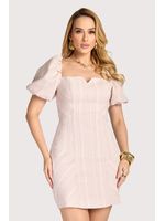 Vestido Com Recortes E Manga Balone Bege/azul 36