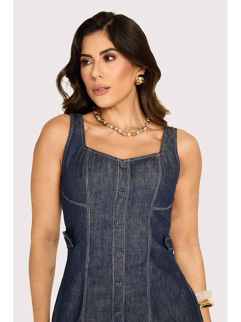 Vestido Curto Com Botoes Azul 38