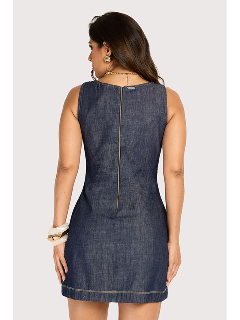 Vestido Curto Com Botoes Azul 38