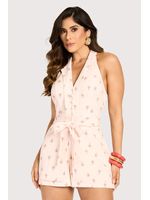 Macaco Curto Com Faixa E Sobreposicao Estampado / Rosa 36