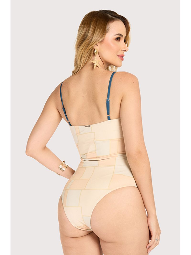 Beachwear Maio Com Recorte Bicolor Estampado P