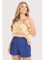 Short Curto Com Bolso E Pesponto Azul Cobalto 36