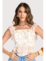 Blusa Cropped Com Babados Estampado 46