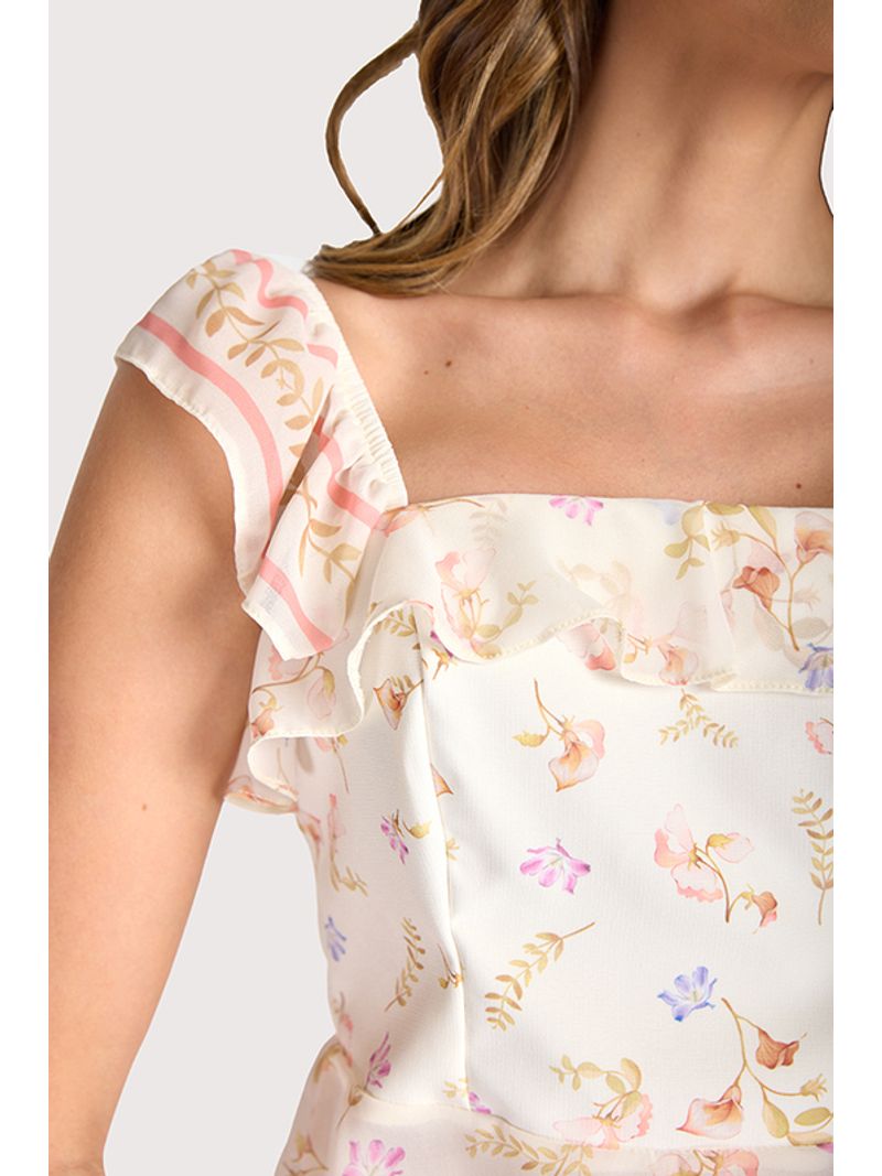 Blusa Cropped Com Babados Estampado 46