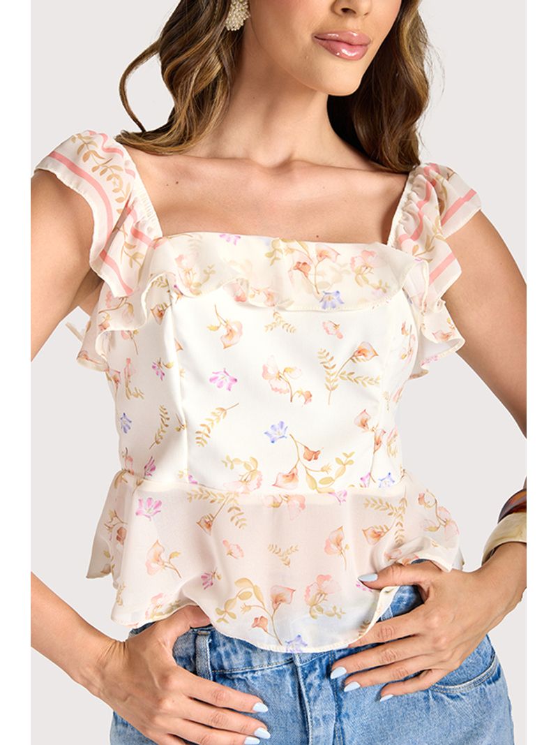 Blusa Cropped Com Babados Estampado 46