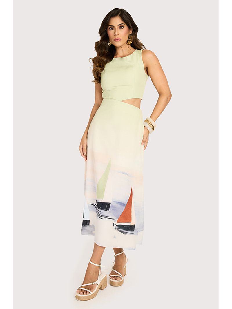 Vestido Midi Com Vazado Estampado 38