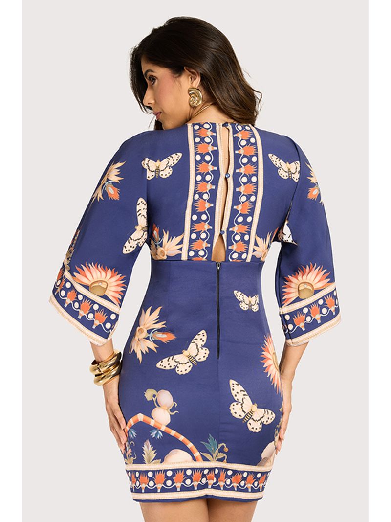 Vestido Borboleta Com Esferas De Made Estampado / Marinho 38