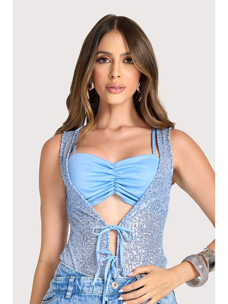 Blusa Body Com Top Azul Claro 38