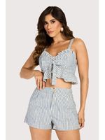 Short Curto Com Pregas Azul 40