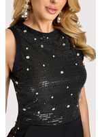 Conjunto Regata Curta E Short C Aplicacoes Strass Preto P