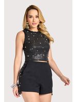 Conjunto Regata Curta E Short C Aplicacoes Strass Preto P
